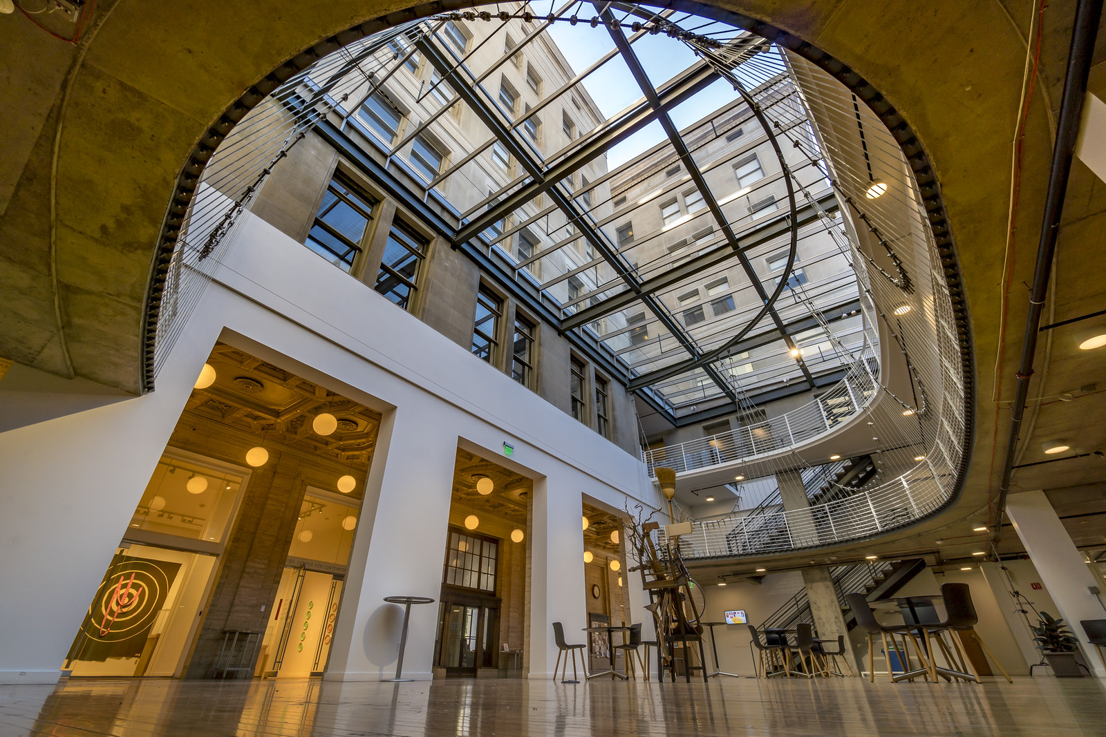 PNCA 511 Building atrium, glazed roof and arched gallery